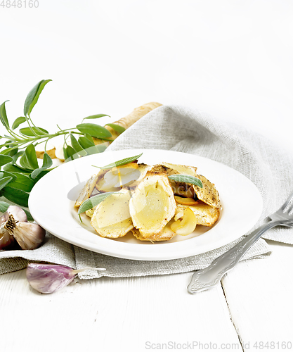 Image of Parsnips baked in plate on wooden board