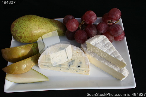 Image of Plate with cheese, pears and grapes