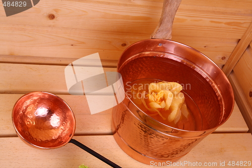 Image of Bucket with water in sauna