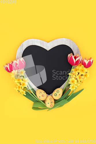 Image of Easter Heart Shaped Frame with Eggs and Spring Flowers 