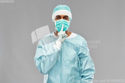 Image of indian male doctor or surgeon in protective wear