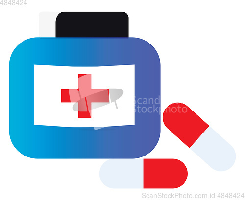 Image of A first aid box with medical kit and medicines vector color draw