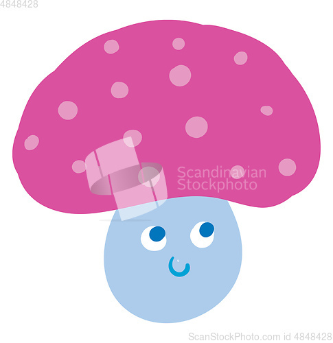 Image of Cartoon funny happy pink mushroom vector or color illustration