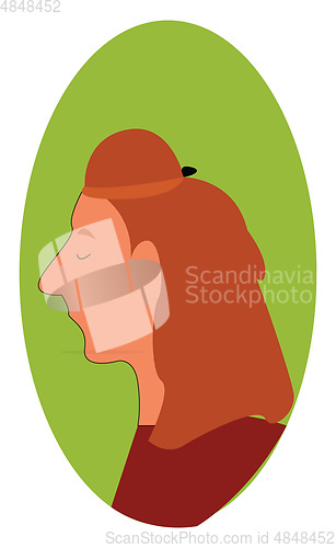 Image of Red haired woman profile with closed eyes illustration print vec