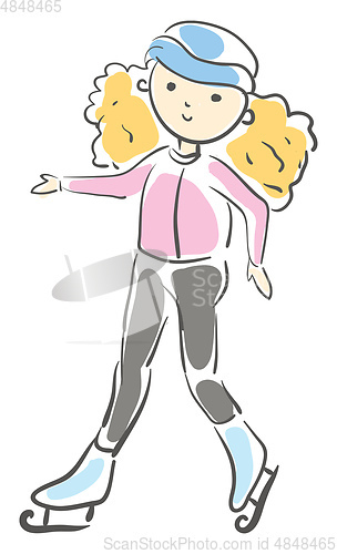 Image of Blonde girl ice skating vector illustration 