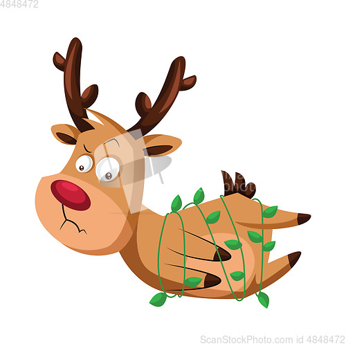 Image of Christmas deer stuck in green decorative lamps vector illustrati