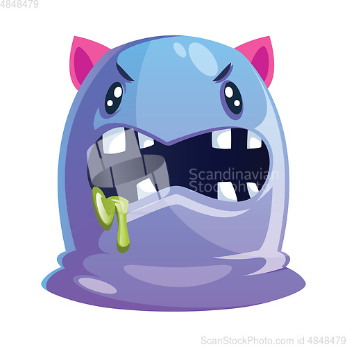 Image of Angry purple and blue cartoon character with pink ears white bac