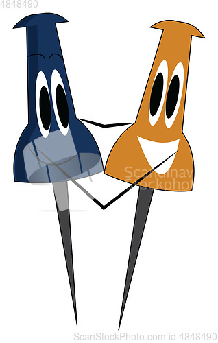 Image of A pair of bulletin board pins vector or color illustration