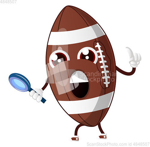 Image of Rugby ball is holding magnifying glass, illustration, vector on 