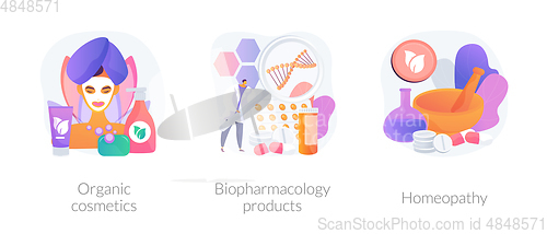 Image of Organic pharmacological products vector concept metaphors.