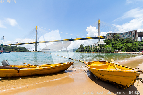 Image of Ting Kau bridge and boat