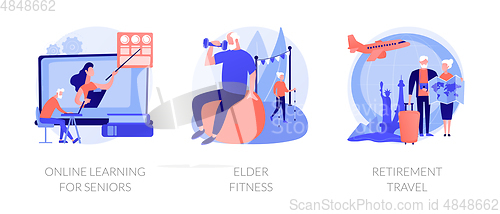 Image of Elder people activities vector concept metaphors.