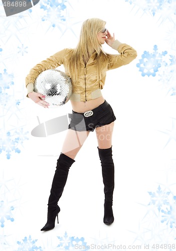 Image of golden jacket girl with disco ball