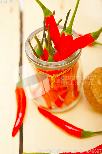 Image of red chili peppers on a glass jar