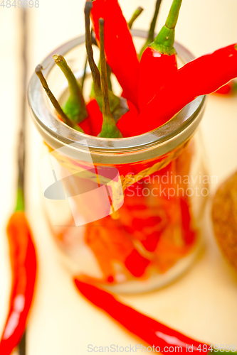 Image of red chili peppers on a glass jar