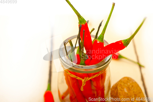 Image of red chili peppers on a glass jar