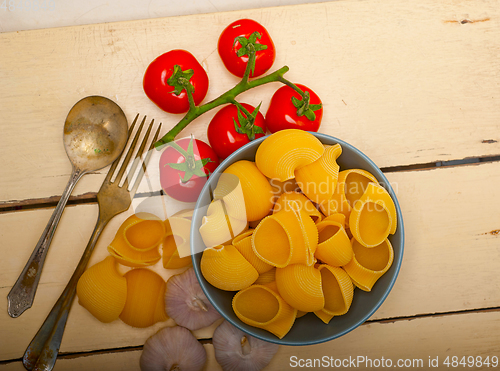 Image of Italian snail lumaconi pasta with tomatoes