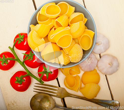 Image of Italian snail lumaconi pasta with tomatoes