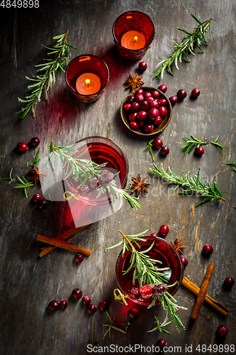 Image of Cranberry mulled wine with rosemary for Christmas