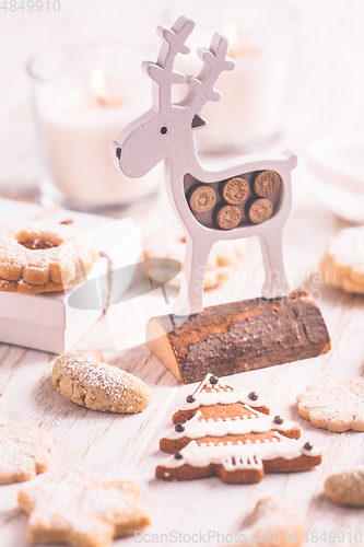 Image of Homemade Christmas gingerbread and cookies with Christmas balls and ornaments