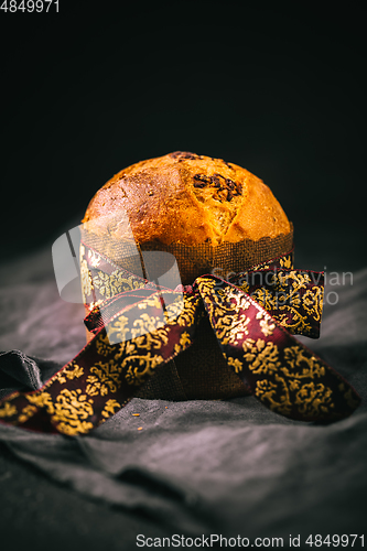 Image of Panettone - traditional Italian Christmas cake with chocolate chips