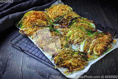 Image of Baked savoy cabbage with parmesan cheese, honey and spices