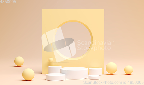Image of Pastel color beige seven product podium, design for cosmetics or product stand