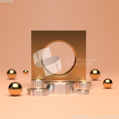 Image of Pastel color beige seven product podium, design for cosmetics or product stand