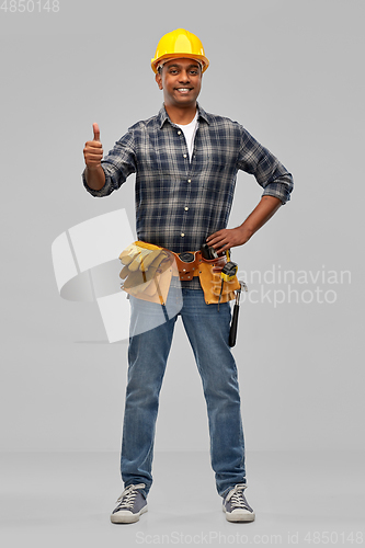 Image of happy indian worker or builder showing thumbs up