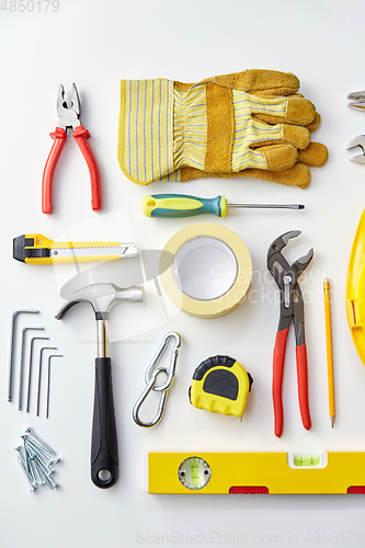 Image of different work tools on white background