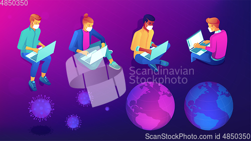 Image of Isometric distance working social isolated people elements set.