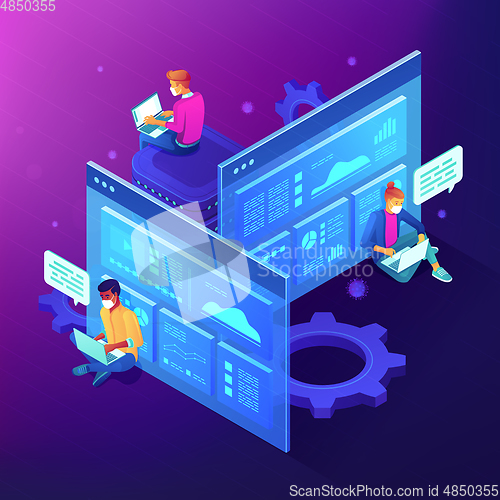 Image of Teamwork online collaboration abstract isometric concept.