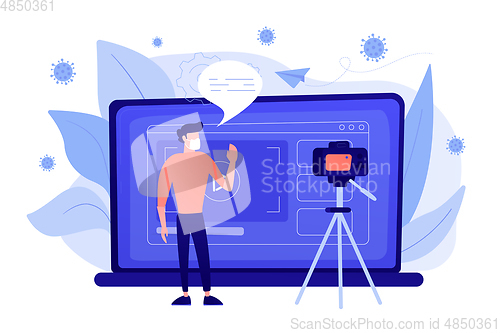 Image of Blogger streaming at home in self-isolation concept illustration