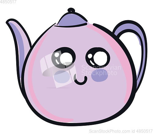 Image of Cute smiling violet teapot vector illustration on white backgrou