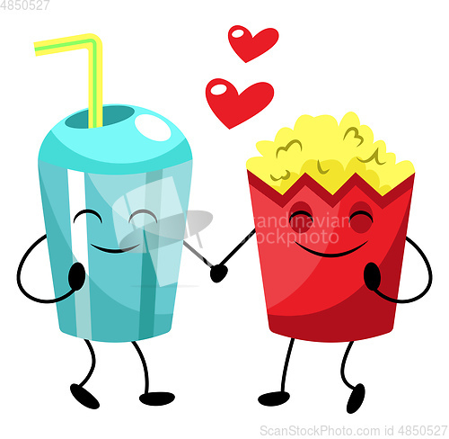 Image of Popcorn and soda in love illustration vector on white background