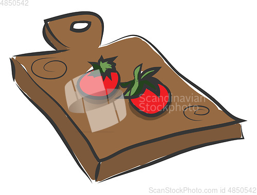 Image of Clipart of two tomatoes over a wooden cutting pad vector or colo