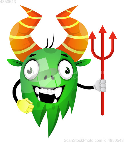 Image of Cartoon monster holding a trident, illustration, vector on white