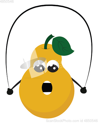 Image of Cartoon funny picture of a yellow pear fruit playing with a jump