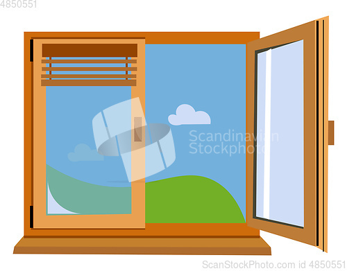 Image of An airy open wooden window vector or color illustration