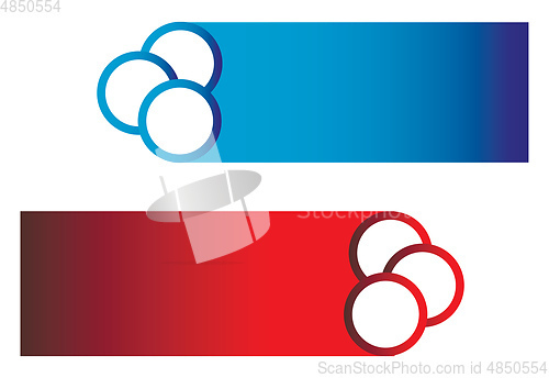 Image of Red and blue colorful button with Olympic ring design vector col