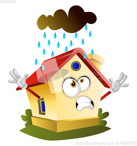 Image of Rain is falling on the house, illustration, vector on white back