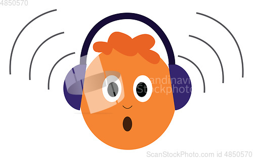 Image of A baby in a loud headphones, vector color illustration.