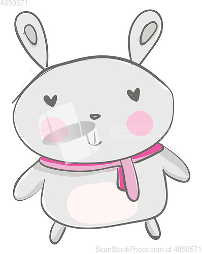 Image of A lovely chubby cartoon hare wearing a pink scarf around its nec