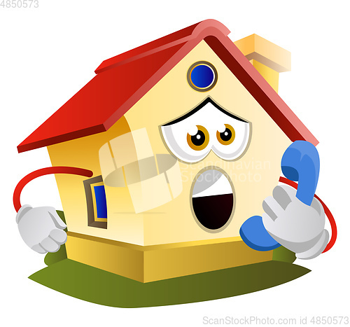 Image of House is talking on the phone, illustration, vector on white bac