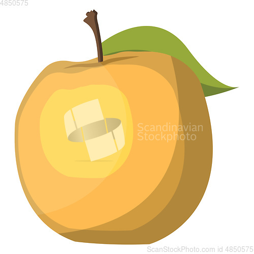 Image of Yellow apple with  green leaf cartoon fruit vector illustration 