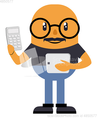 Image of Man with calculator, illustration, vector on white background.