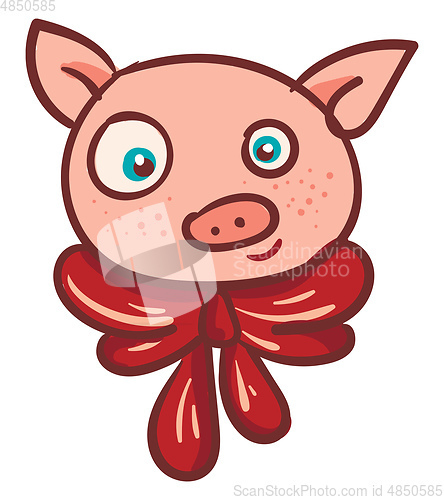 Image of Baby pig wrapped in red ribbon vector or color illustration