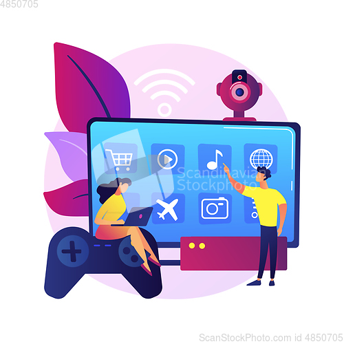 Image of Smart TV accessories abstract concept vector illustration.
