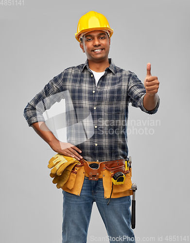 Image of happy indian worker or builder showing thumbs up