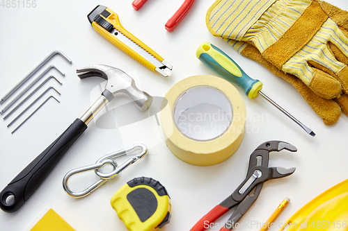 Image of different work tools on white background